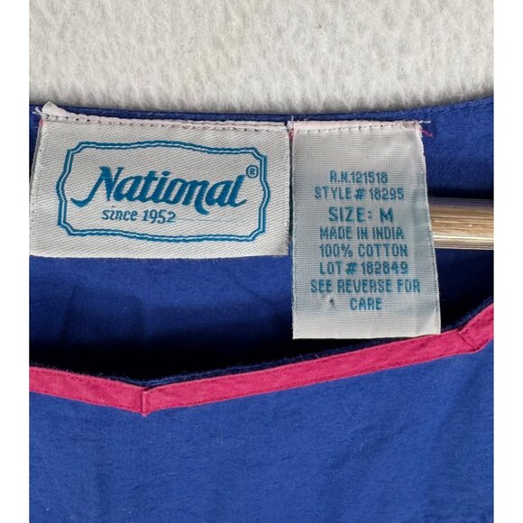 VTG National floral bird embroidered tropical midi dress blue 90s sz M - Picture 2 of 8